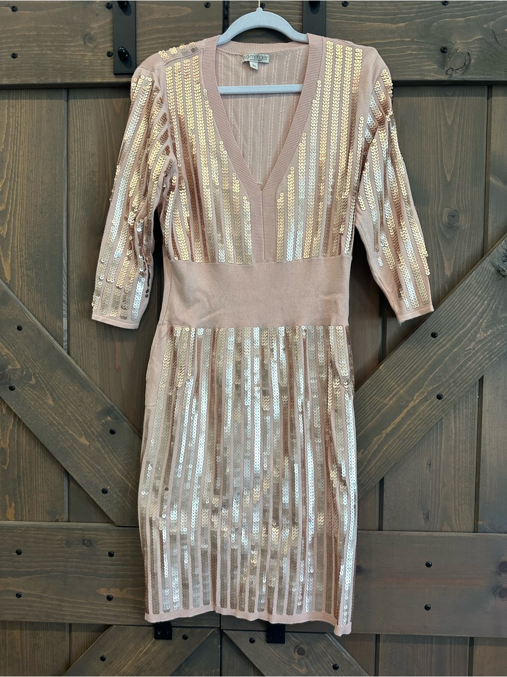 New York & Company / Eva Mendez Blush Pink Sequin V-Neck Midi Dress